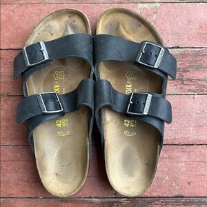 Birkenstock Men’s Black Two-Strap Leather Sandals